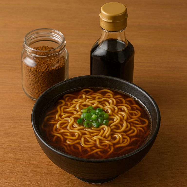 インスタントコーヒーとめんつゆで作る焦がし醤油風ラーメンの写真