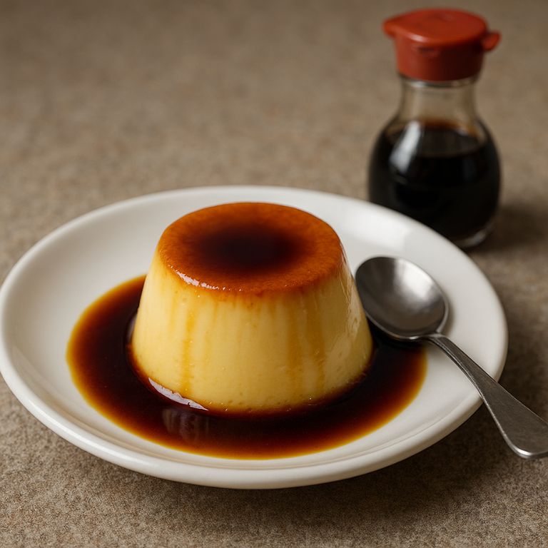 プリンにしょうゆをかけた料理の写真
