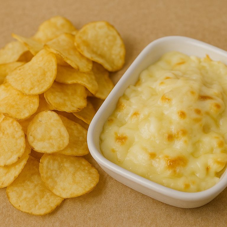 カリカリのポテトチップスと濃厚なとろけるチーズの組み合わせを写した写真