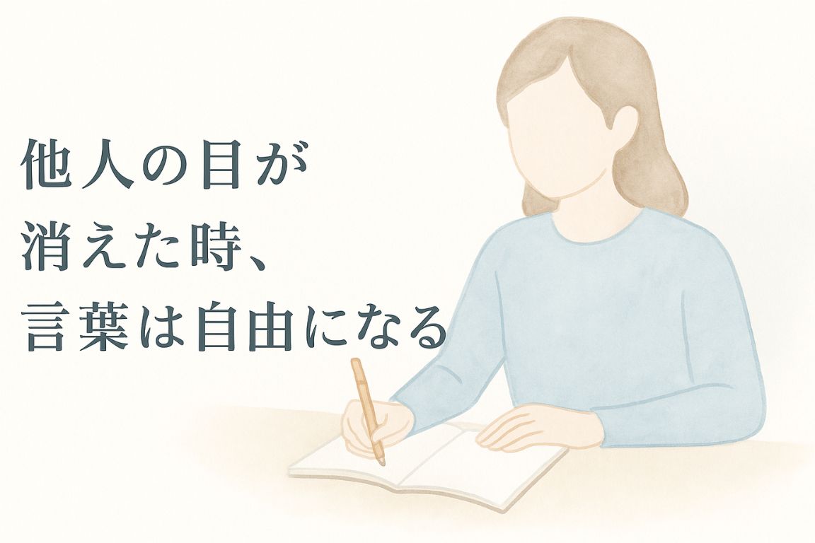 「忘れてしまう前に、書いておこう」の文字と、淡い水彩風で描かれた女性の執筆イラスト