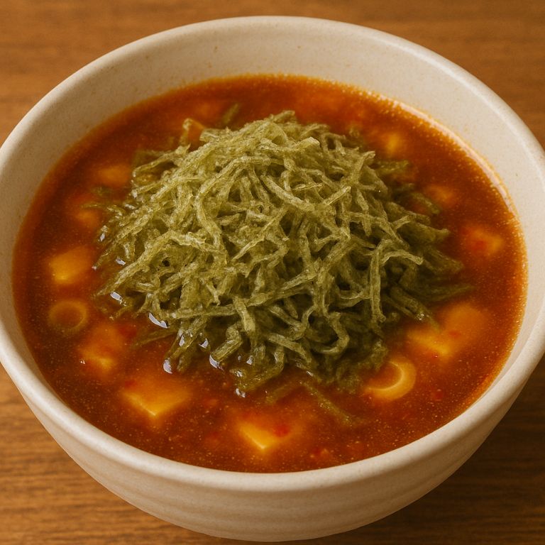 味噌汁にごま油とラー油、とろろ昆布を加えた韓国風アレンジ