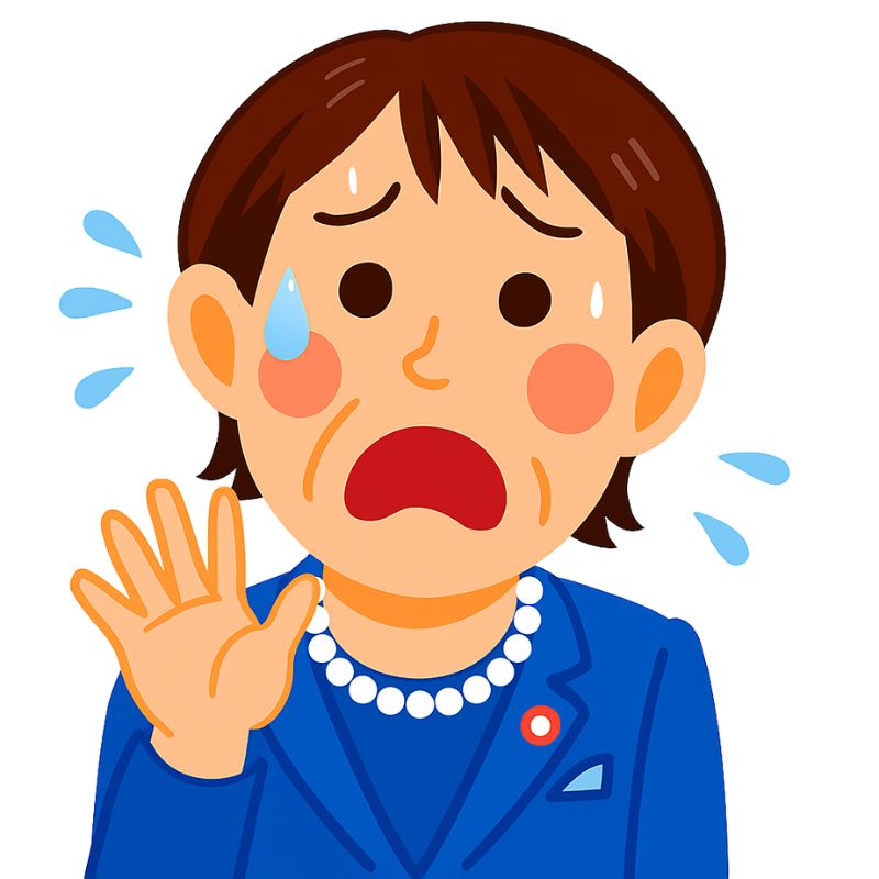 高市早苗の焦る表情をしたイラスト